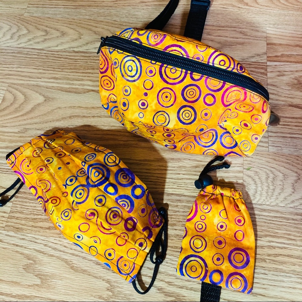 Pandemic Fanny Pack, Mask, Sanitizer purple circle